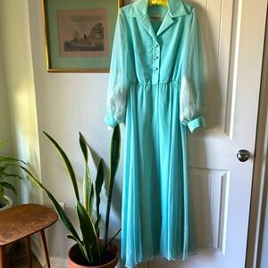 Vintage mint green long sleeve dress L